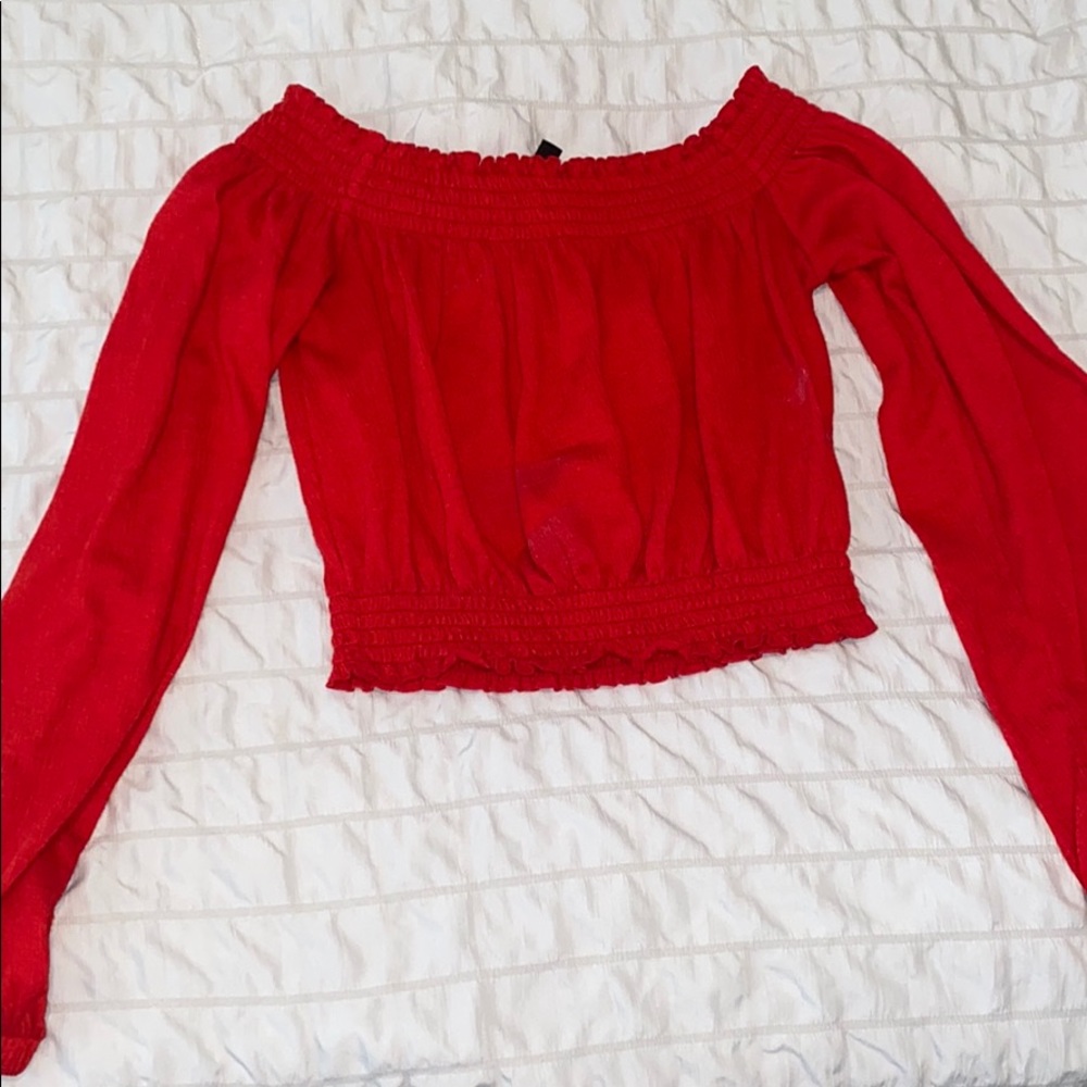 Red off the shoulder crop top